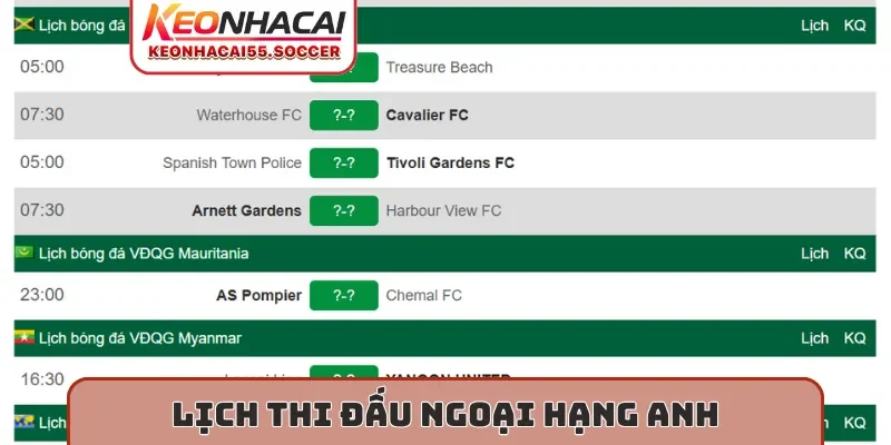 Lịch thi đấu Ngoại hạng Anh